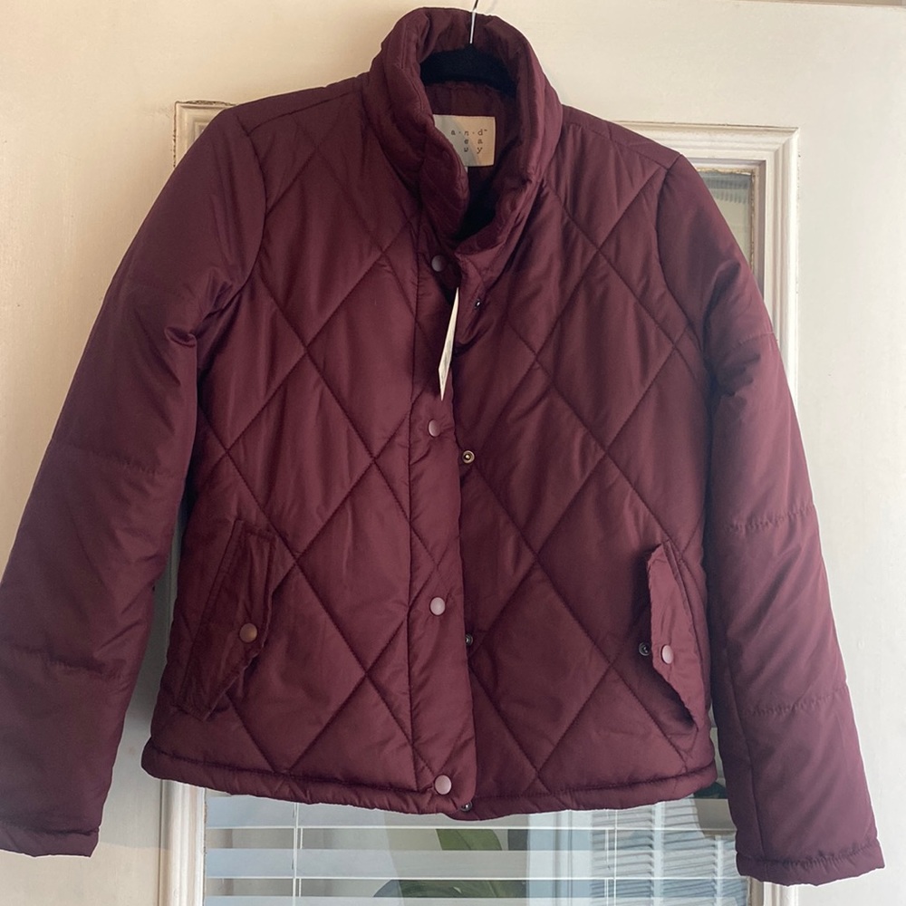 NWT lightweight burgundy button up windbreaker